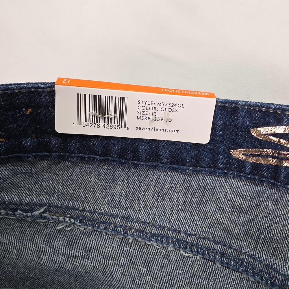 New Seven7 Weekend Shorts Womens‎ 12 Dark Wash Distressed Frayed Hem Denim - Picture 3 of 7